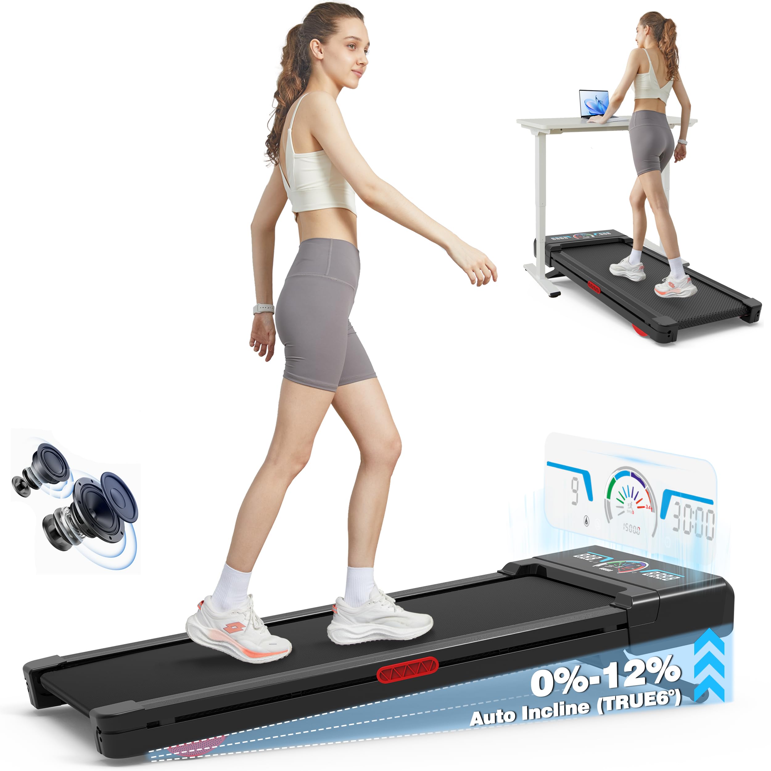TRAILVIBER Walking Pad Treadmill with 12% 9Level Auto Incline, 450